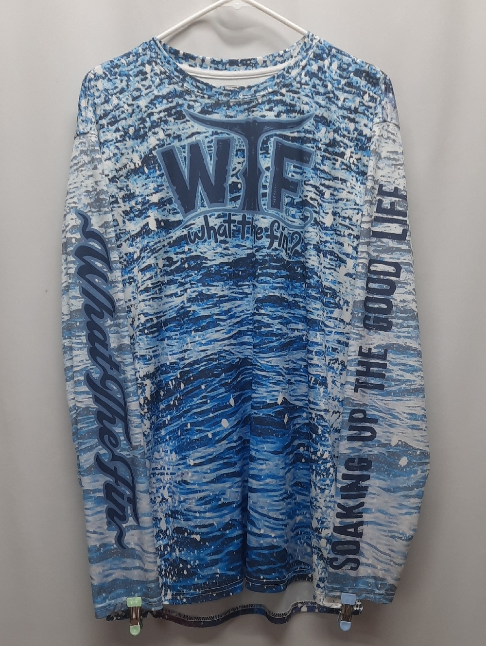 What The Fin Size XXL (Fit-XL) WTF Performance Long Sleeve Shirt Fishing Blue
